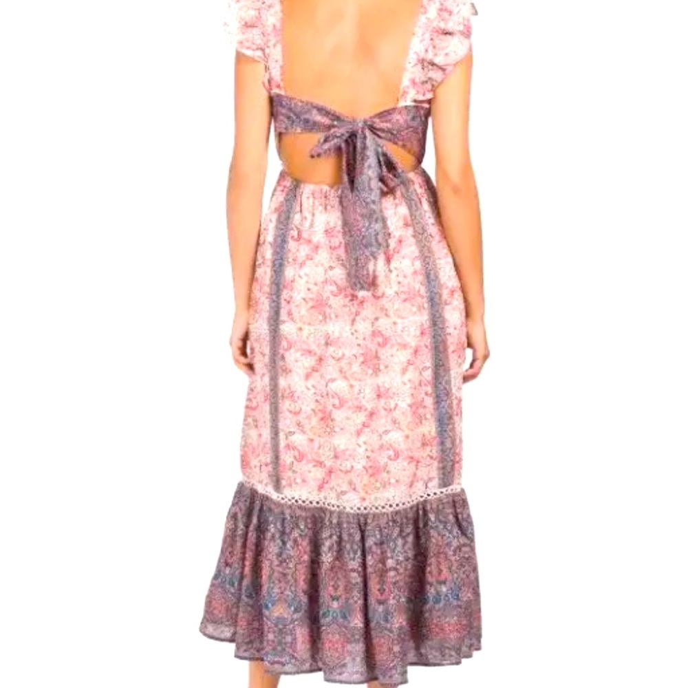 Haute Hippie Dress 6 New Pretty Paisley Flutter Sleeve Lace Trim Boho Hippy Midi - Picture 4 of 11